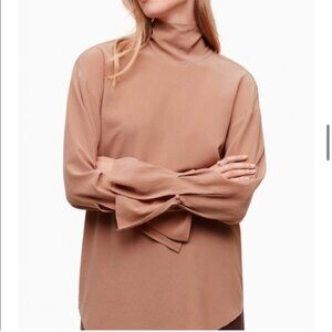 Wilfred Le Fou 100 Silk Tan Long Sleeve Blouse Size Medium